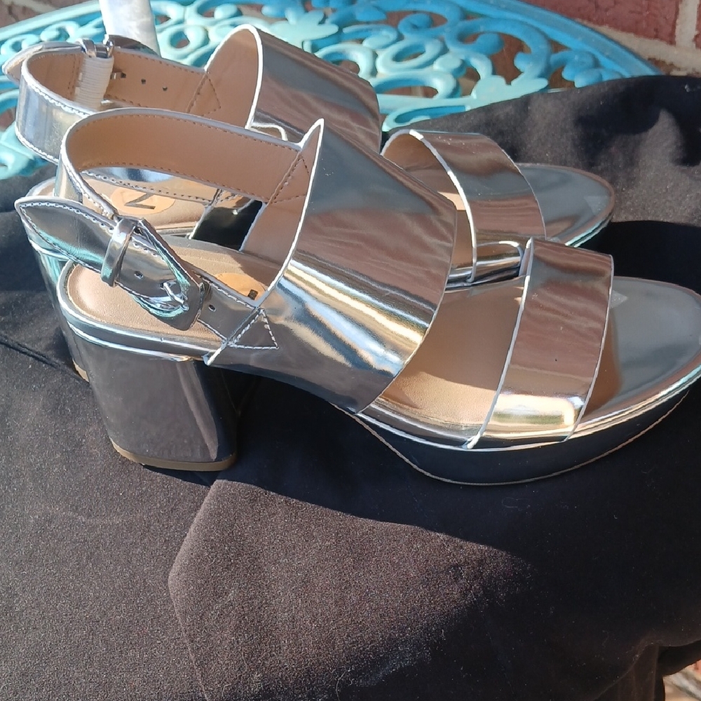 Elegant Silver Block Heel Sandals